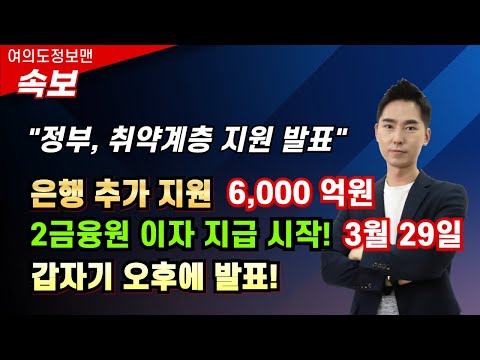 (속보)정부, 취약계층 금융지원 방안 발표! / 소상공인 6,000억원 은행 추가 지원 발표했다!